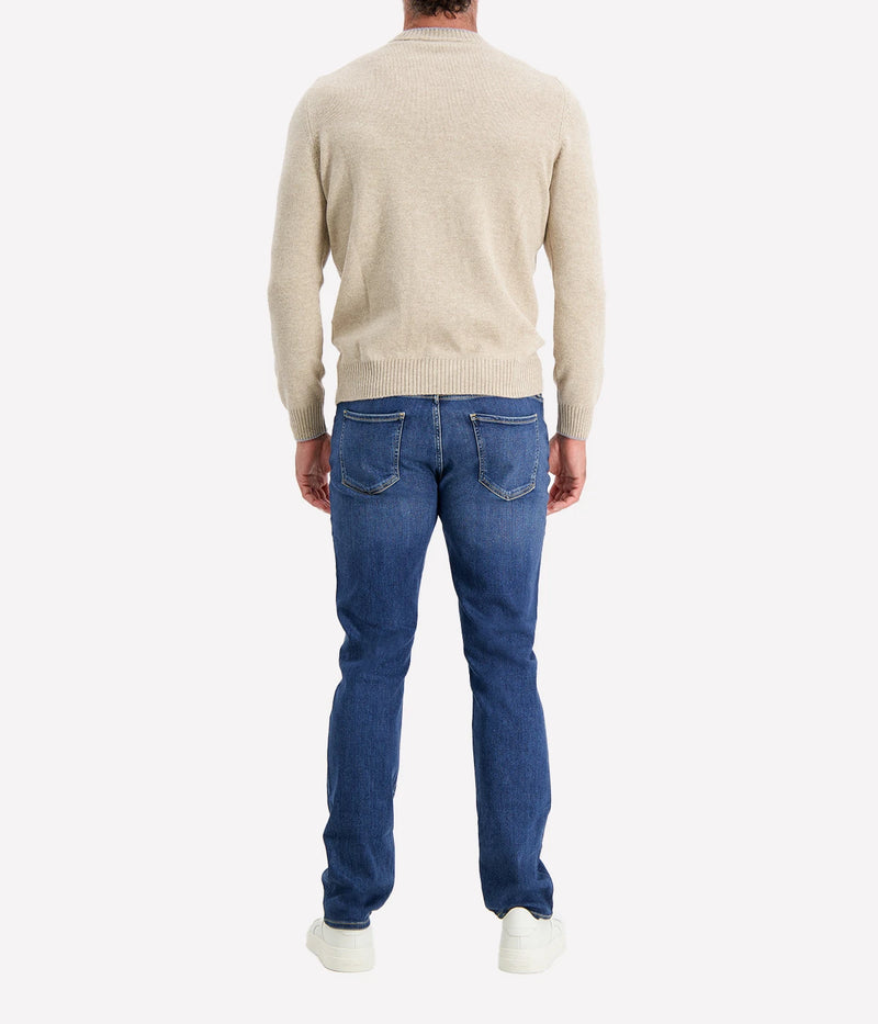 Crew Long Sleeve in Beige Grey Trim