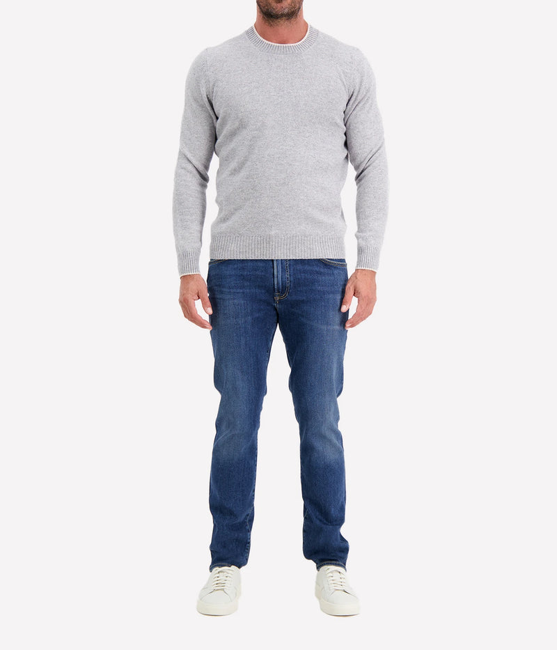 Crew Long Sleeve in Grey Beige Trim