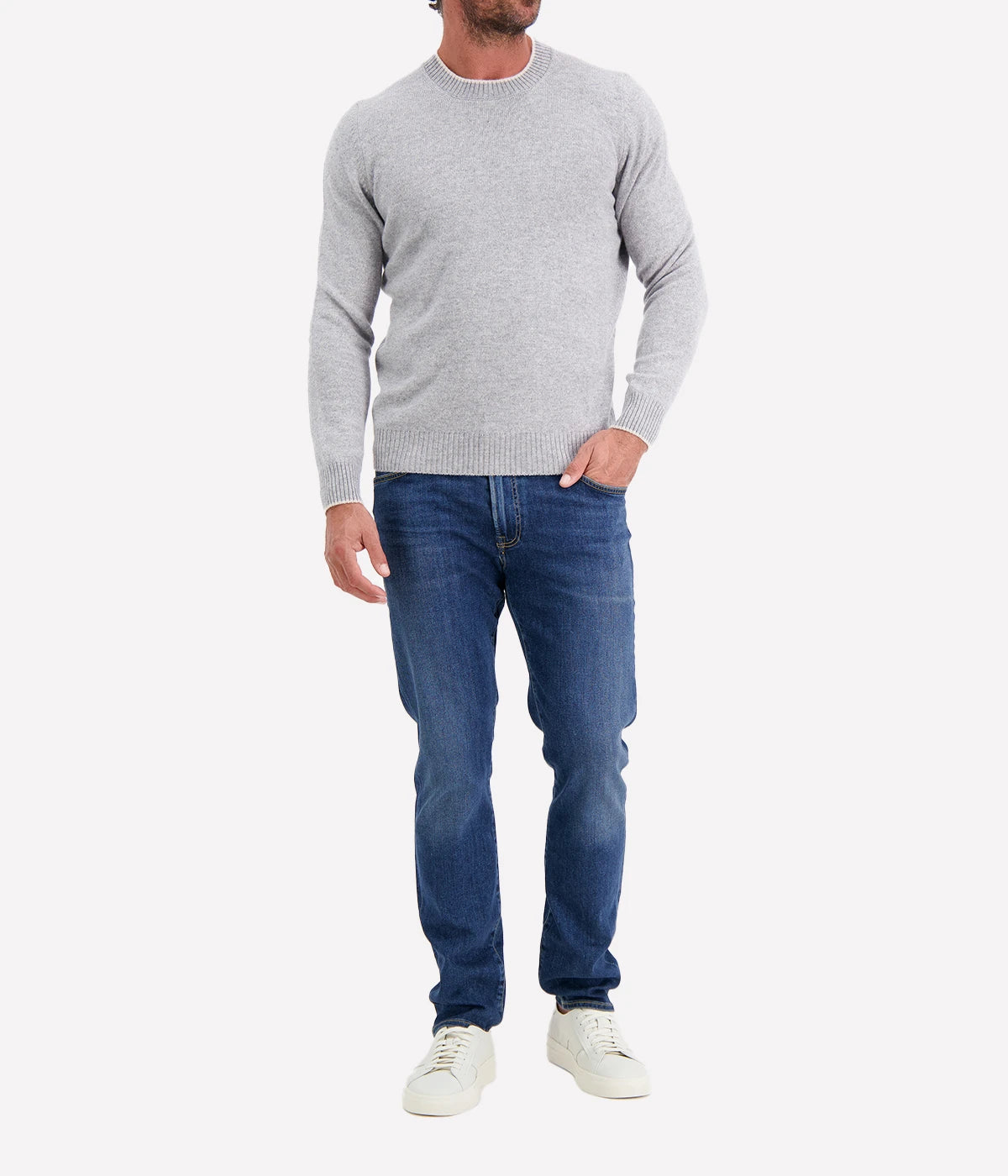Crew Long Sleeve in Grey Beige Trim