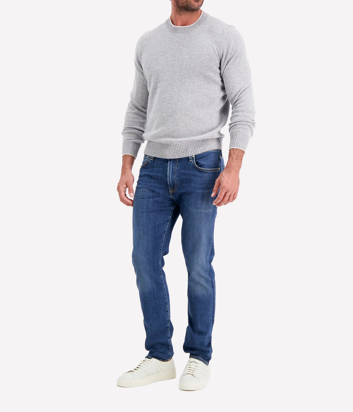 Crew Long Sleeve in Grey Beige Trim