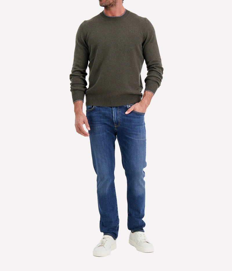 Crew Long Sleeve in Khaki Grey Trim
