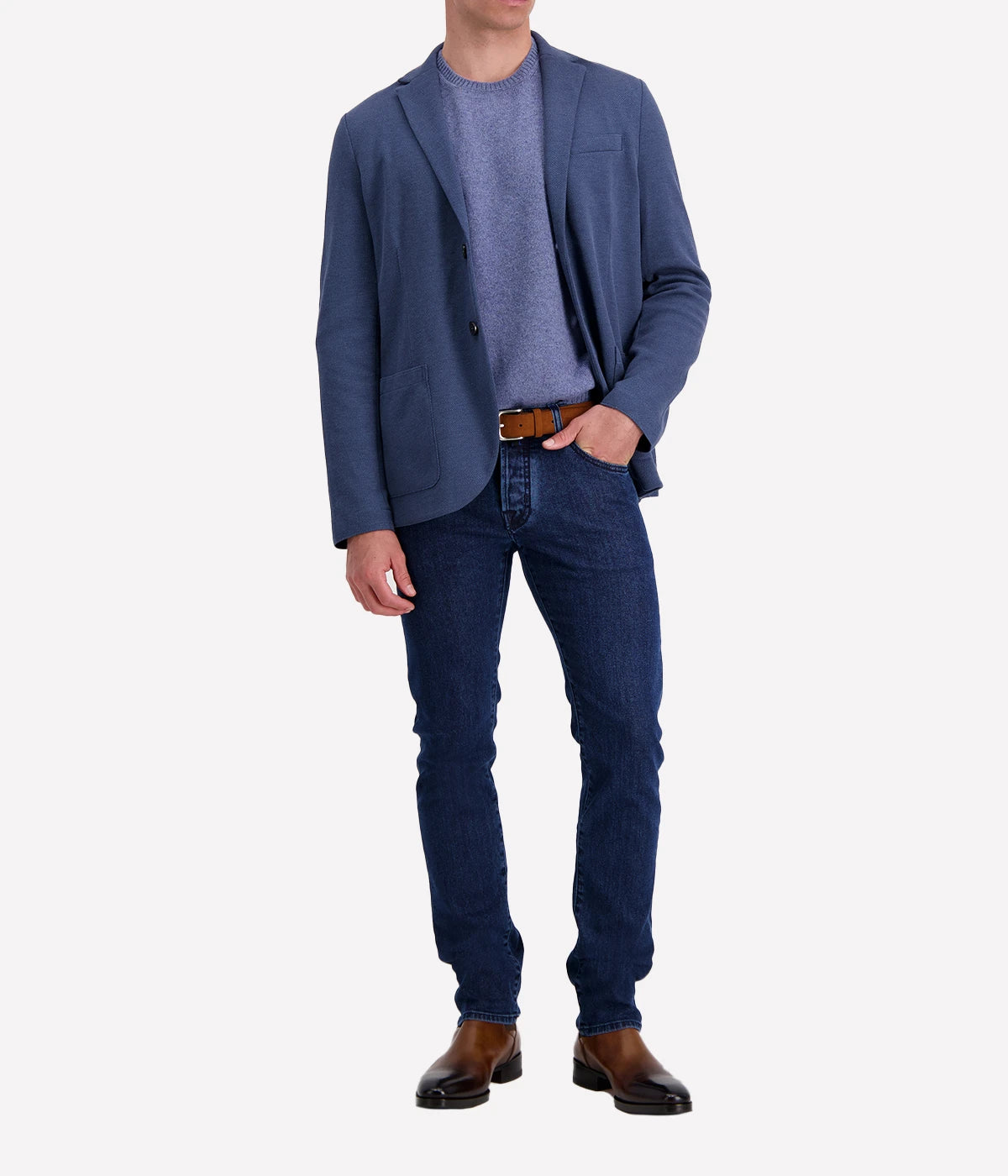 Loro Piana Cavalry Twill Blazer in Denim with luxurious twill texture, expertly tailored for a versatile and sophisticated look.