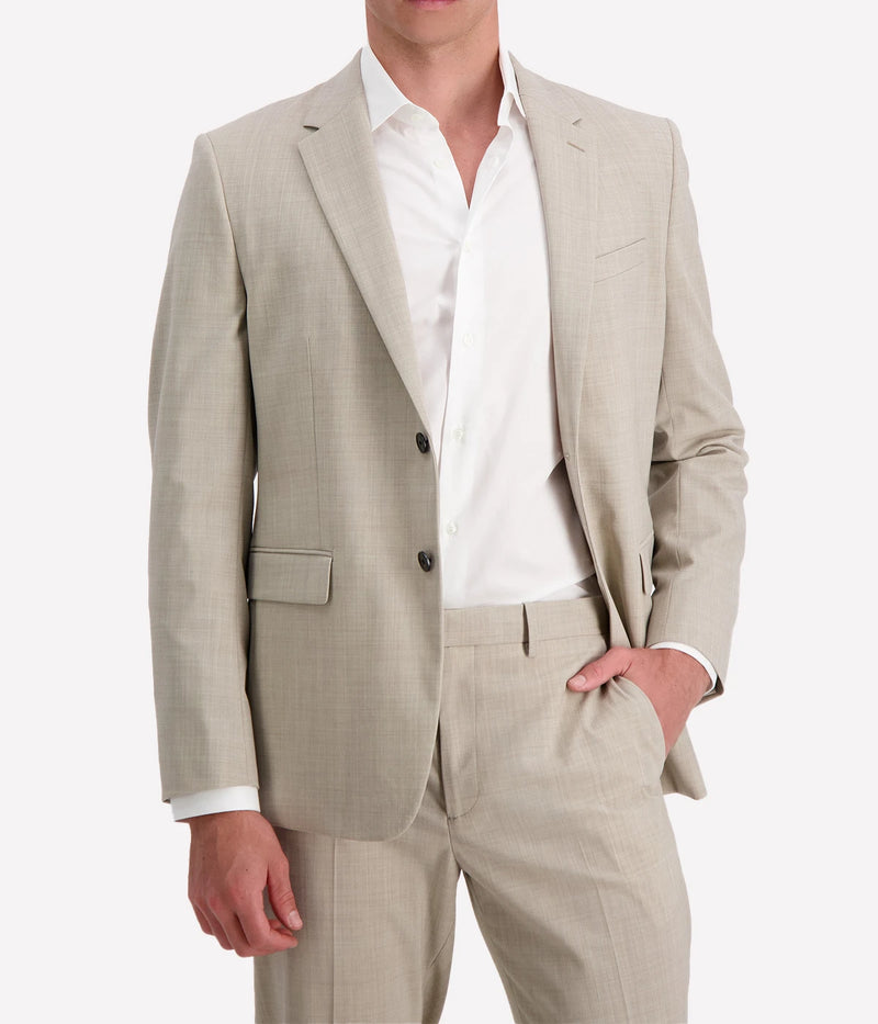 Men's Theory Sand Melange Woven Jacket, offering a sleek design, comfortable fit, and sophisticated style.