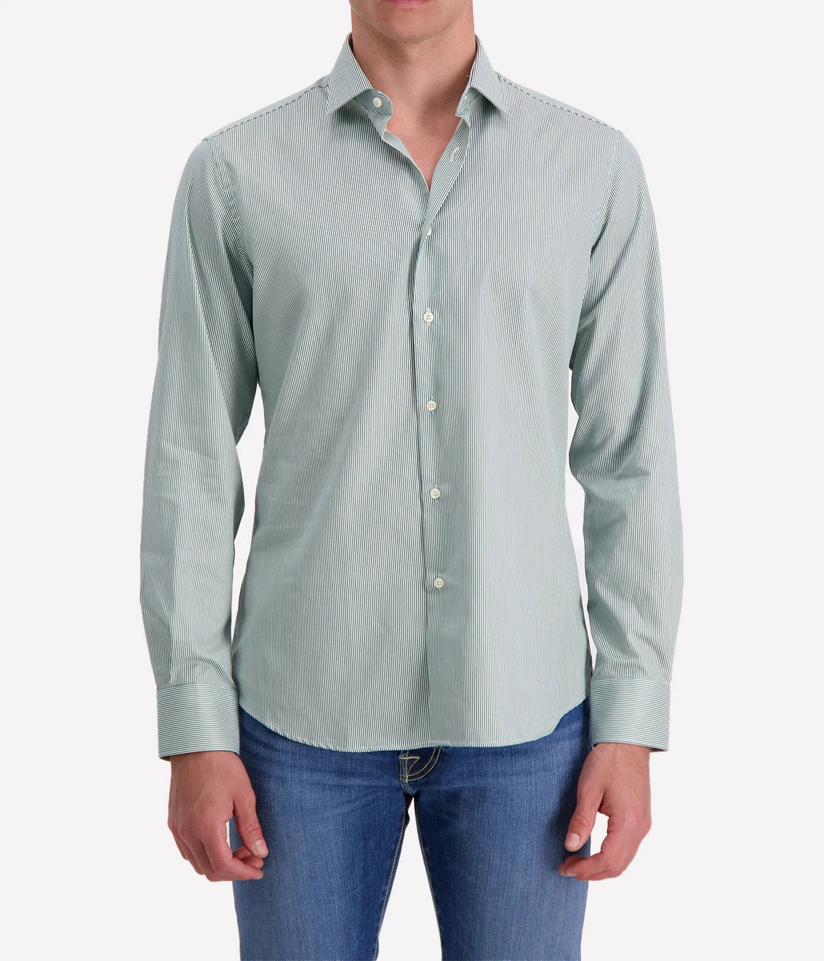 Slim Fit Shirt in Green & White Stripe
