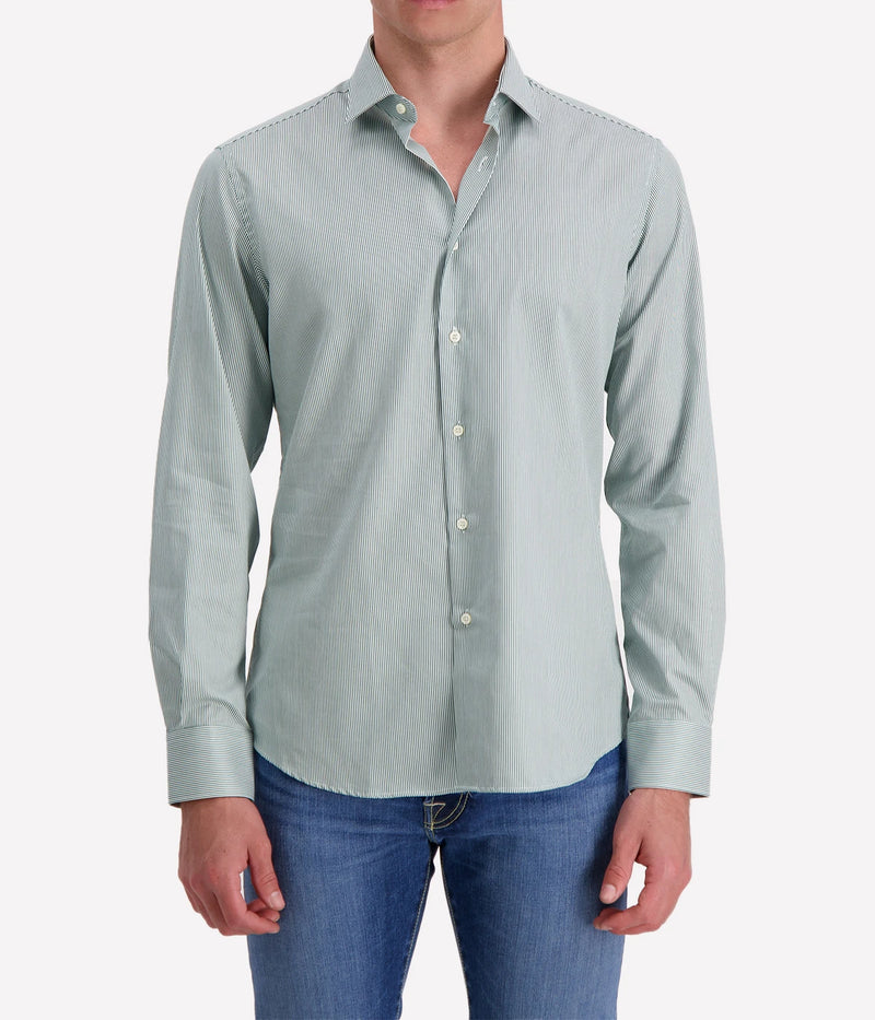 Slim Fit Shirt in Green & White Stripe