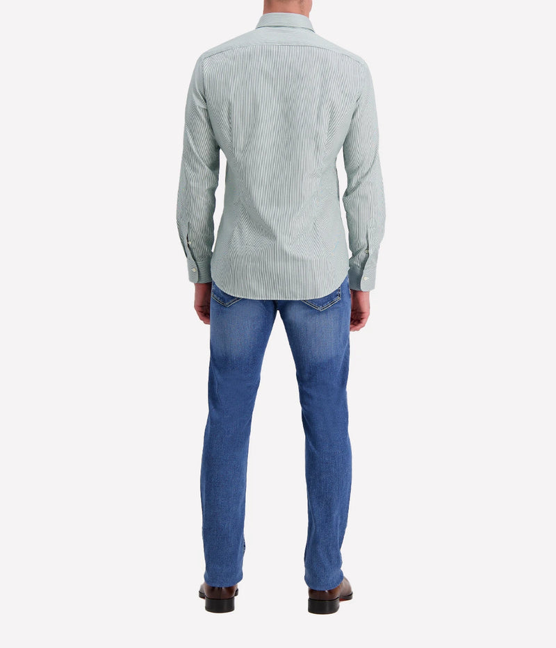 Slim Fit Shirt in Green & White Stripe