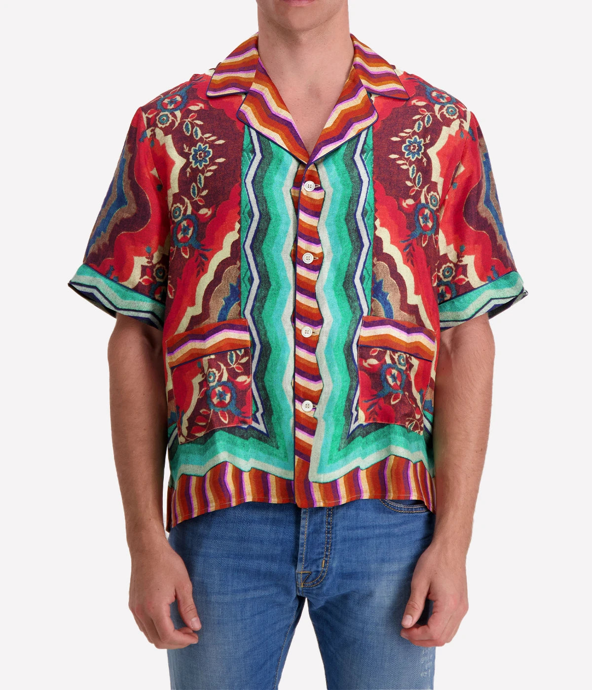 Short Sleeve Button Up Shirt in Multi-Colour Floral