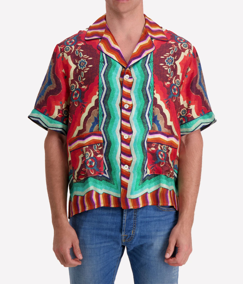 Short Sleeve Button Up Shirt in Multi-Colour Floral