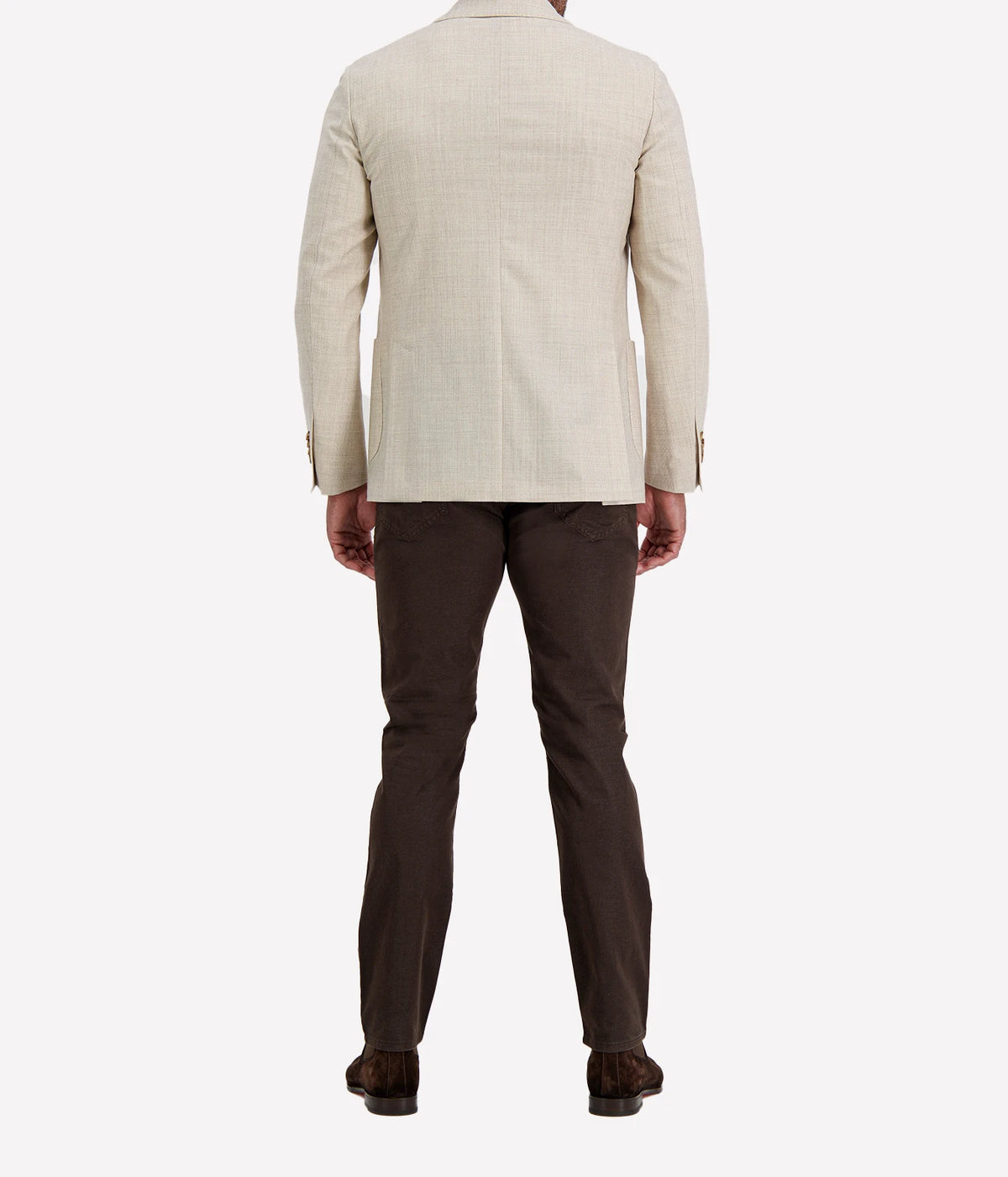 Man wearing Lardini Iconic Jacket in Beige Check, back view