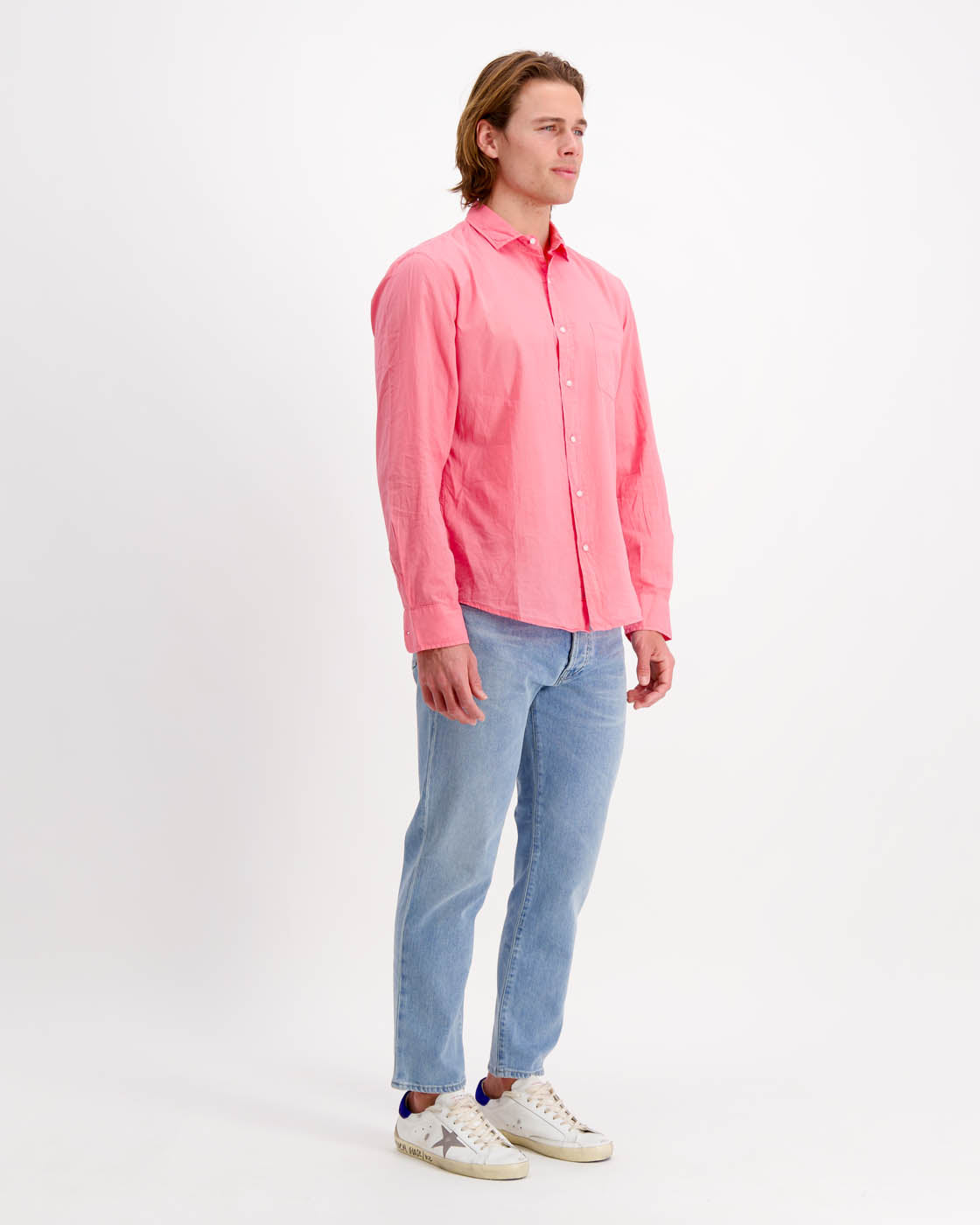 Luke Woven Button Up Shirt in Grapefruit