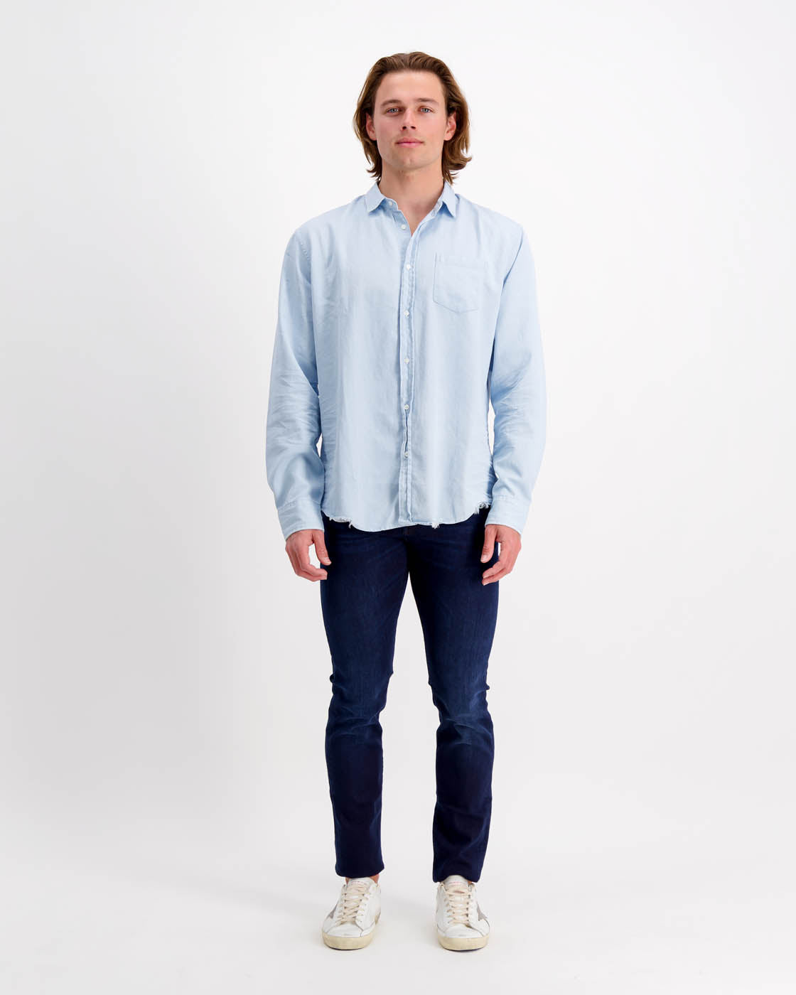 Luke Cotton Denim Shirt in Classic Blue Wash