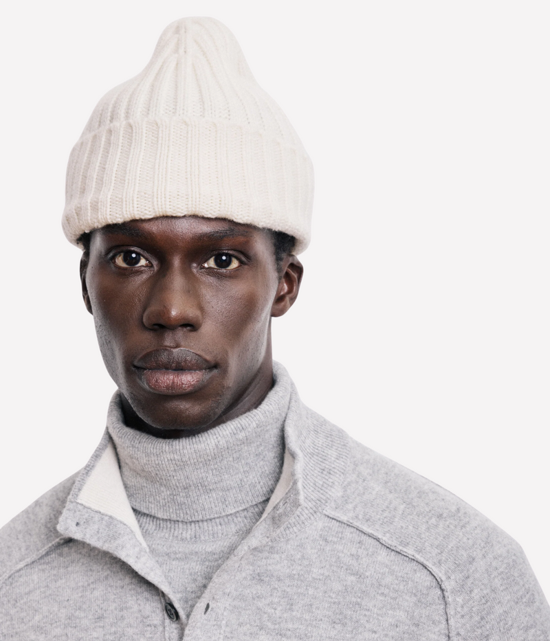 Cashmere Knitted Beanie in Off White