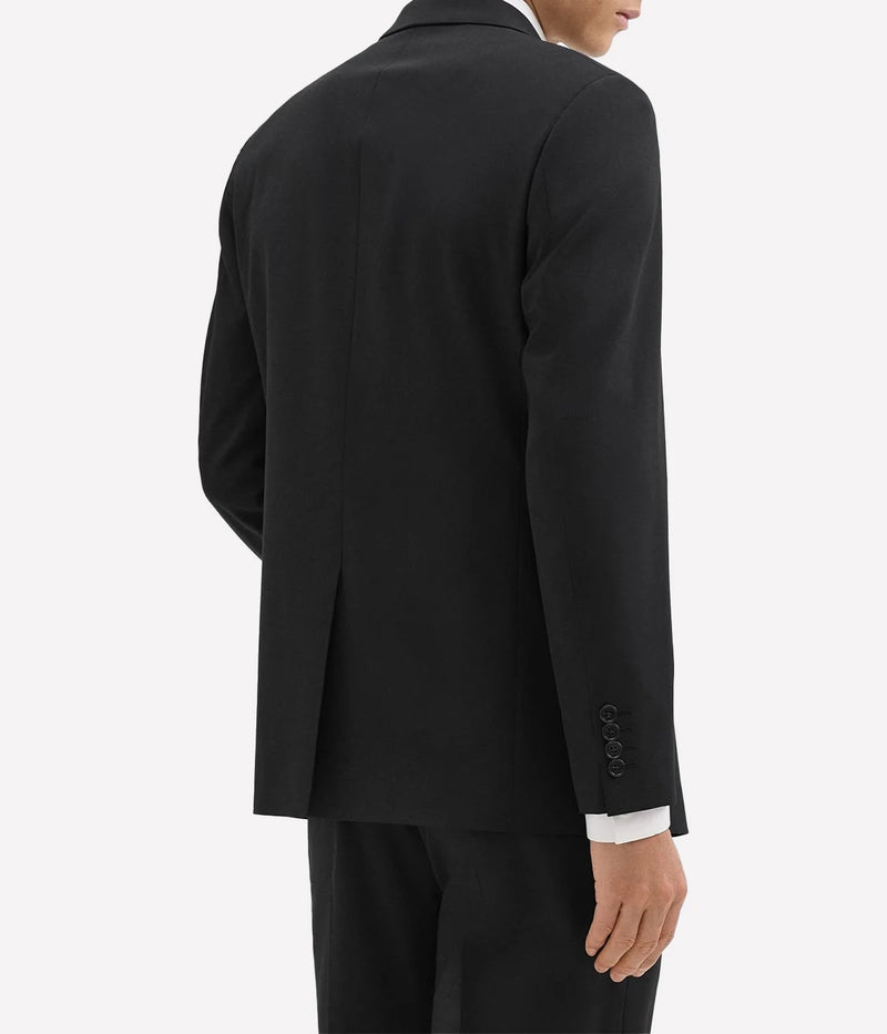 Chambers Blazer by Theory, crafted from luxurious Italian virgin wool and Lycra Spandex. Features a structured fit, classic notch lapels, chest and flap pockets, and buttoned cuffs. Fully lined, wrinkle-resistant, and moisture-controlling fabric, perfect for both professional and casual wear