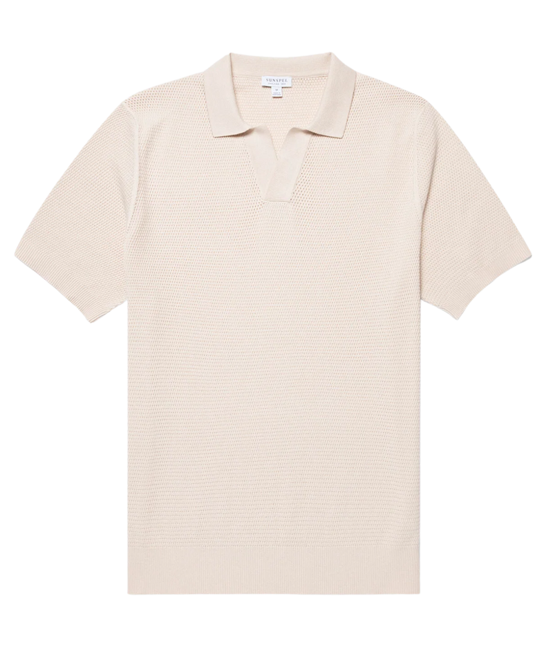 Compact Mesh Polo in Ecru