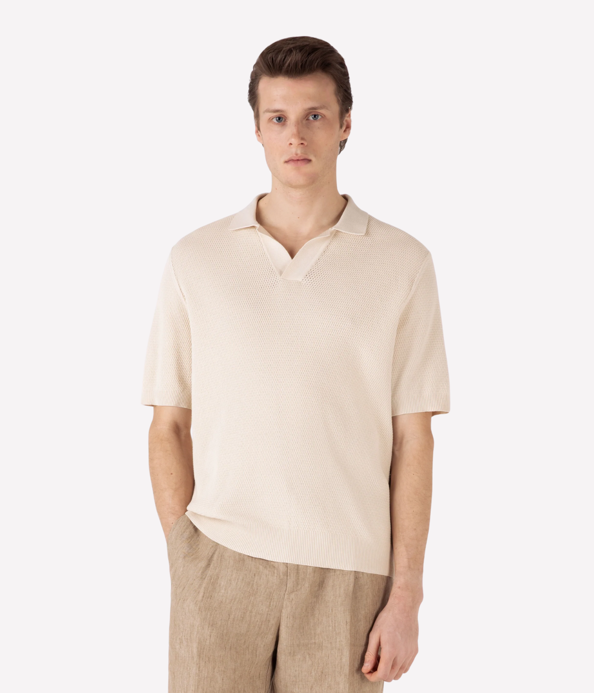 Compact Mesh Polo in Ecru