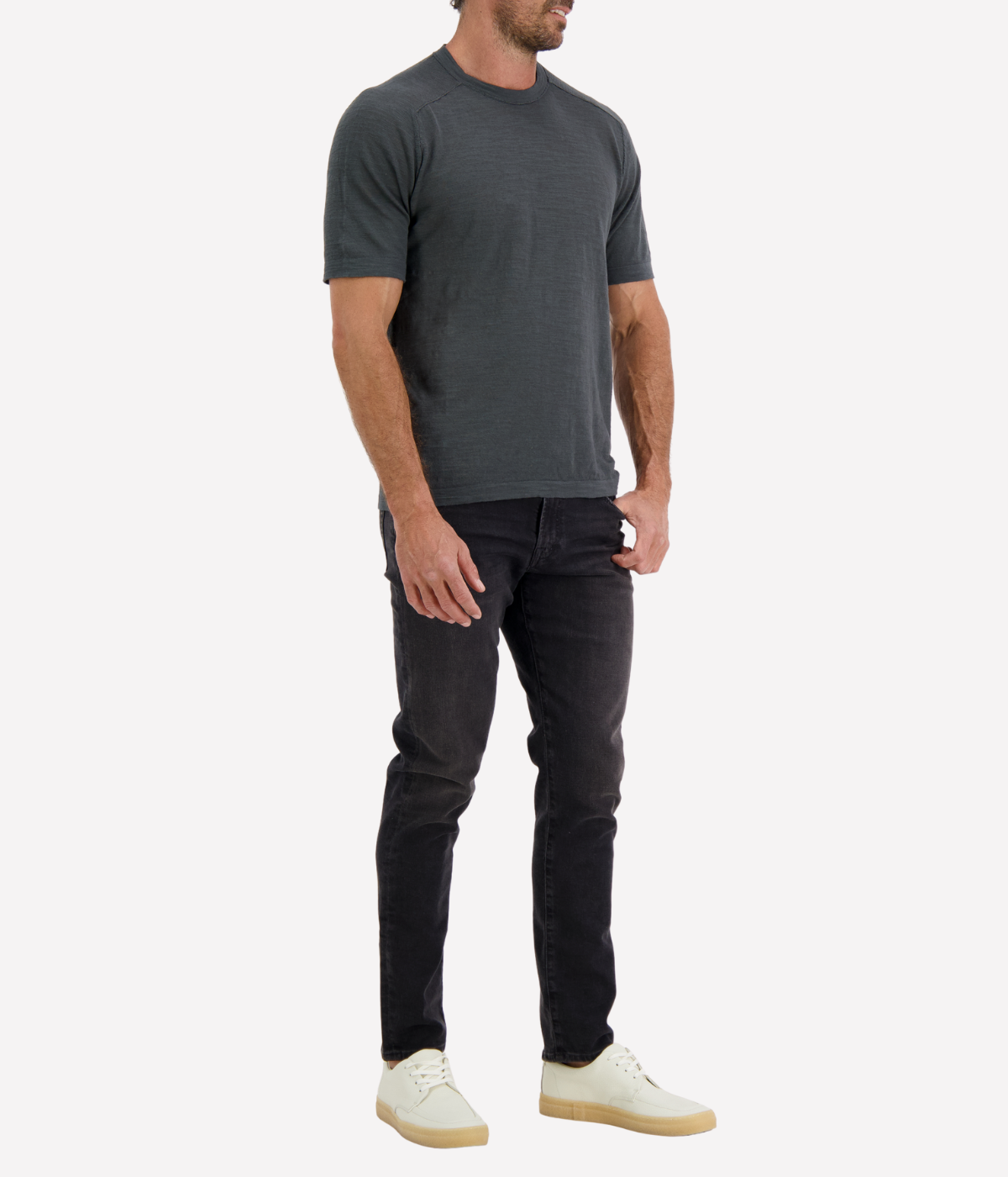 Cotton Linen T-Shirt in Charcoal