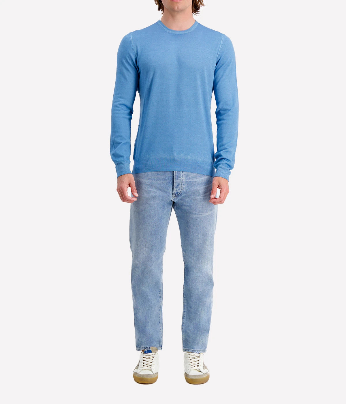 Gran Sasso crew long sleeve in soft 100% cashmere, offering a sleek and professional look, made in Italy