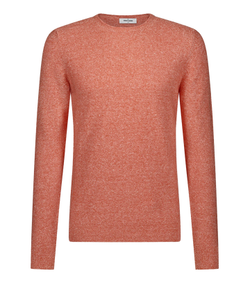 A timeless easy breezy summer crew neck sweater, 100% cotton in a mandarin colourway, featuring crew neckline and long sleeves. Throw on and go, comfortable, lightweight, made in Italy. 