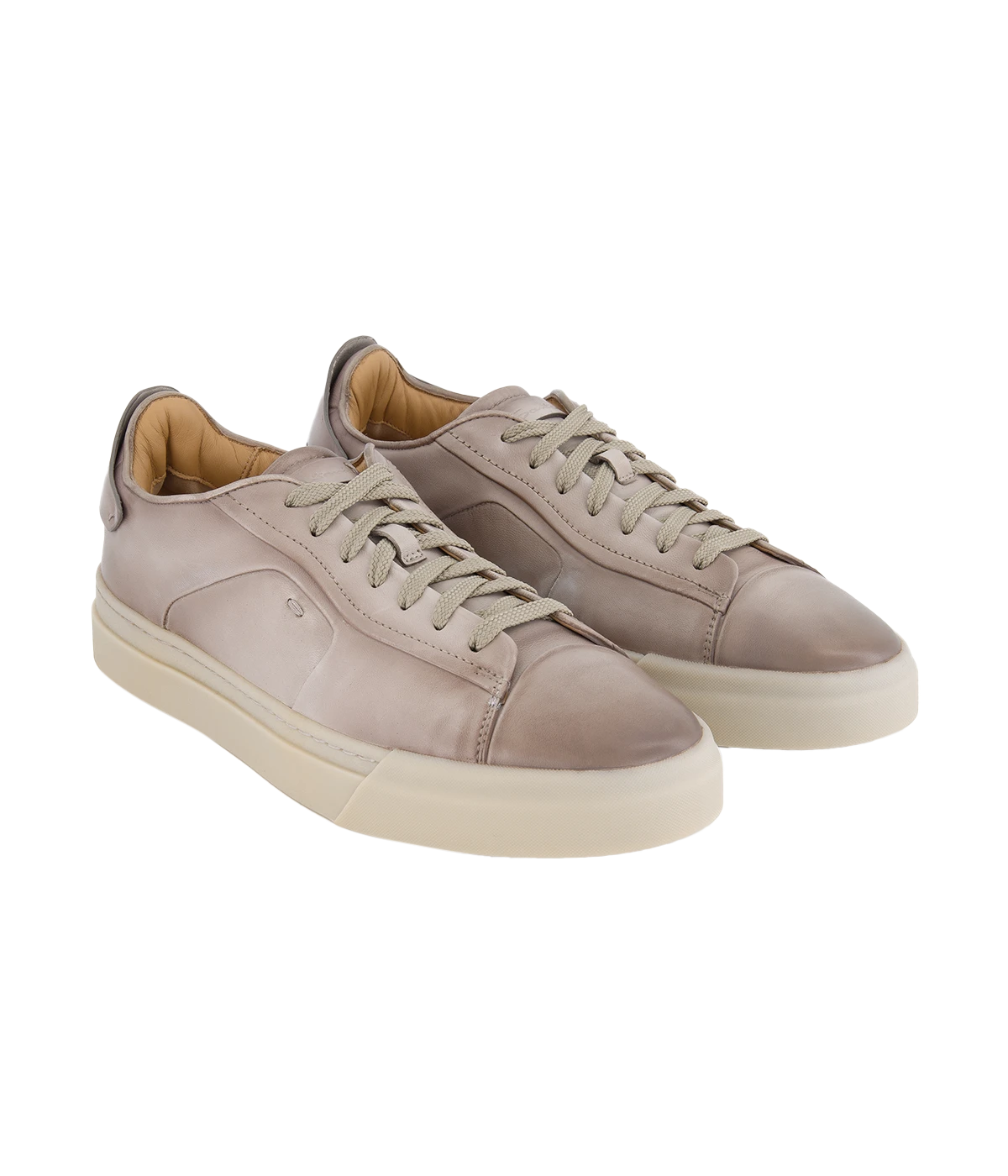 Santoni Low-Top Sneakers in taupe leather with a minimalist design, tonal stitching, and a cushioned rubber sole for a refined yet relaxed everyday look.