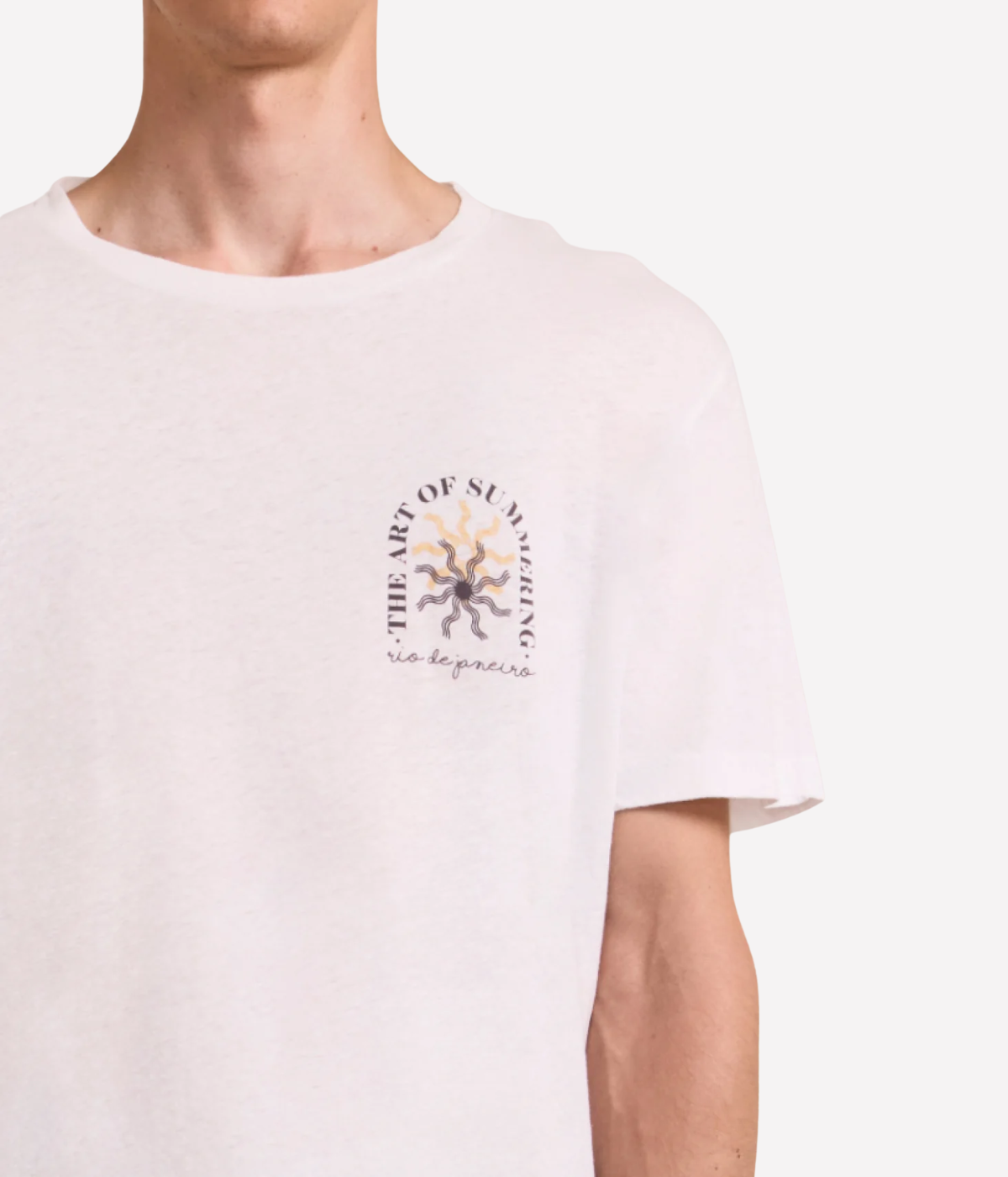 Dinis Linen Blend Summering Printed Tee in Cedar Grey