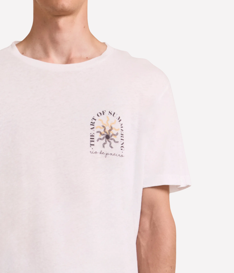 Dinis Linen Blend Summering Printed Tee in Cedar Grey