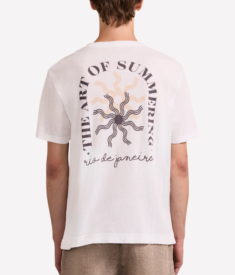 Dinis Linen Blend Summering Printed Tee in Cedar Grey