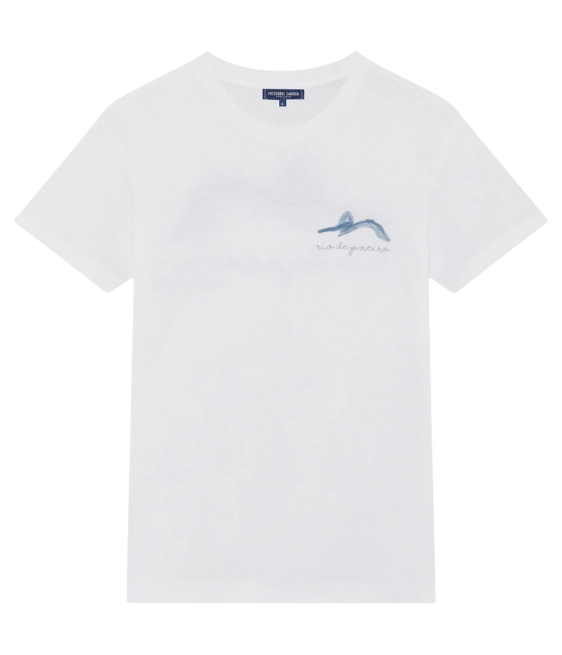 Dinis Linen Blend Summering Printed Tee in Costal Blue