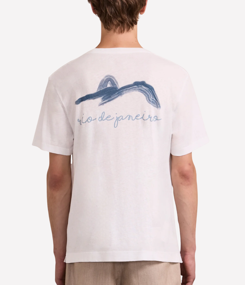 Dinis Linen Blend Summering Printed Tee in Costal Blue