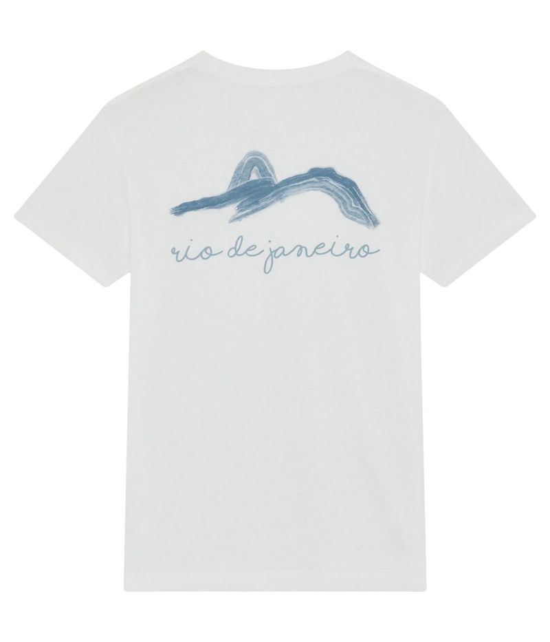 Dinis Linen Blend Summering Printed Tee in Costal Blue