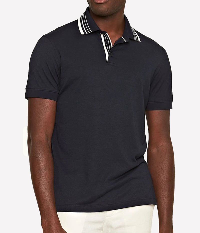 Dominic Border Stripe Polo in Night Iris