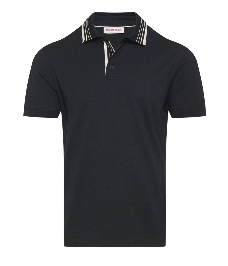 Dominic Border Stripe Polo in Night Iris