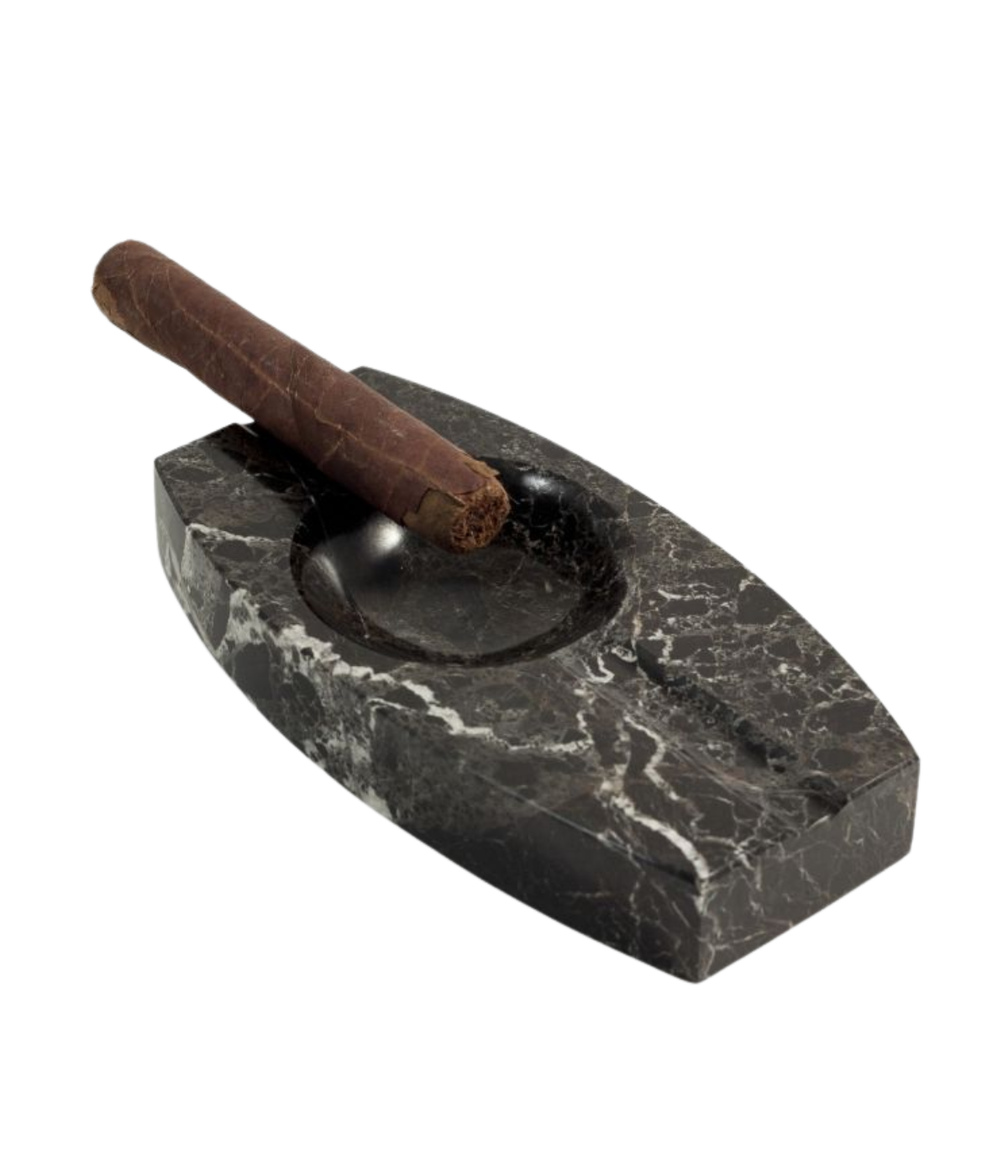 Luxury black “Zebra” marble two-cigar ashtray – perfect gift for cigar lovers.
