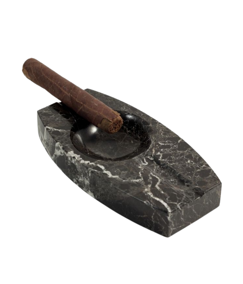 Luxury black “Zebra” marble two-cigar ashtray – perfect gift for cigar lovers.