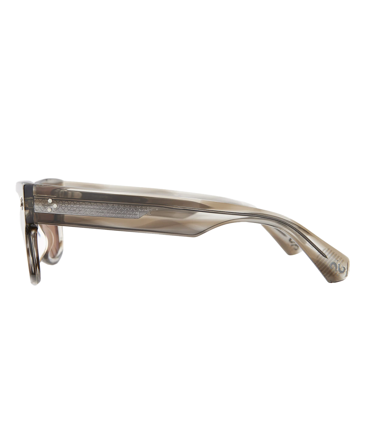 The Duke sunglasses feature bold, thick acetate with Shark Teeth filigree and Fish Hook metal accents. Made with premium materials, including Mr. Leight Select Glass lenses and nickel silver core wire. Handcrafted in Japan, these sunglasses offer 100% UV protection in a modern, classic style.
