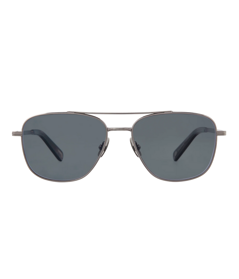 GLCO El Capitan Sun rectangular aviator sunglasses with stainless steel frame, polarized CR39 lenses, titanium nose pads, and Mountain Range etched temple tips.