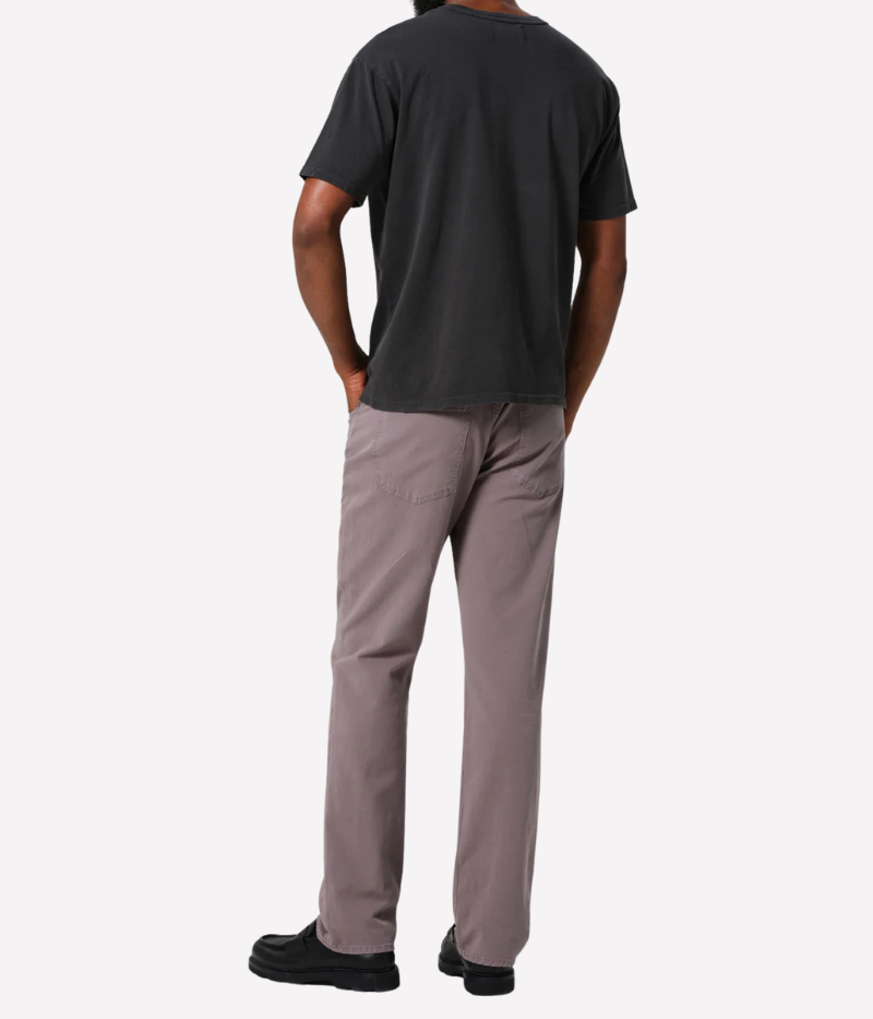 Straight-leg fit pants in a sleek slate dark grey wash, offering a relaxed and comfortable style with midweight stretch linen. 