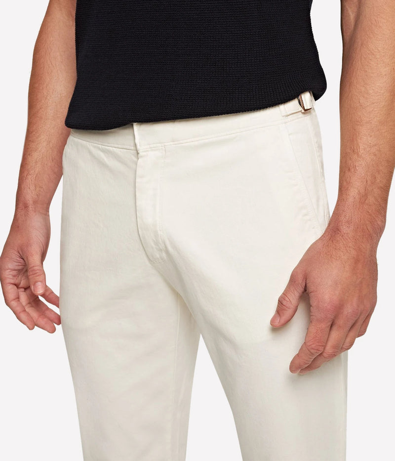 Fallon tailored-fit Sea Mist trousers made from stretch cotton with adjustable side fasteners, reinforced pockets, and a garment-dyed finish for a relaxed yet polished look.