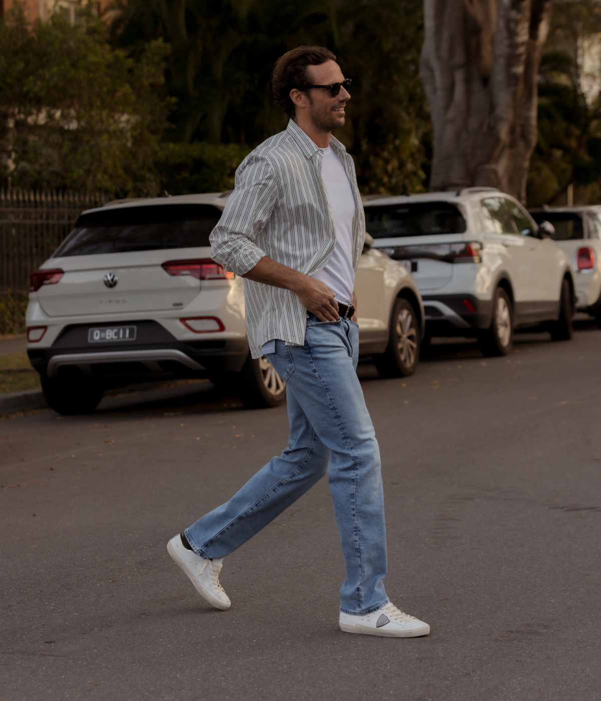 Finbar Woven Shirt in Army Green Beige Stripe