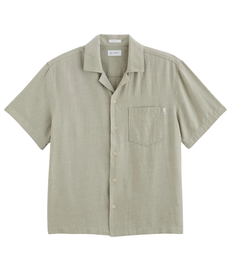 AG Foster Short Sleeve Shirt Dried Bay Leaf Flat Lay Front View Cotton Hemp Camp Collar Shirt