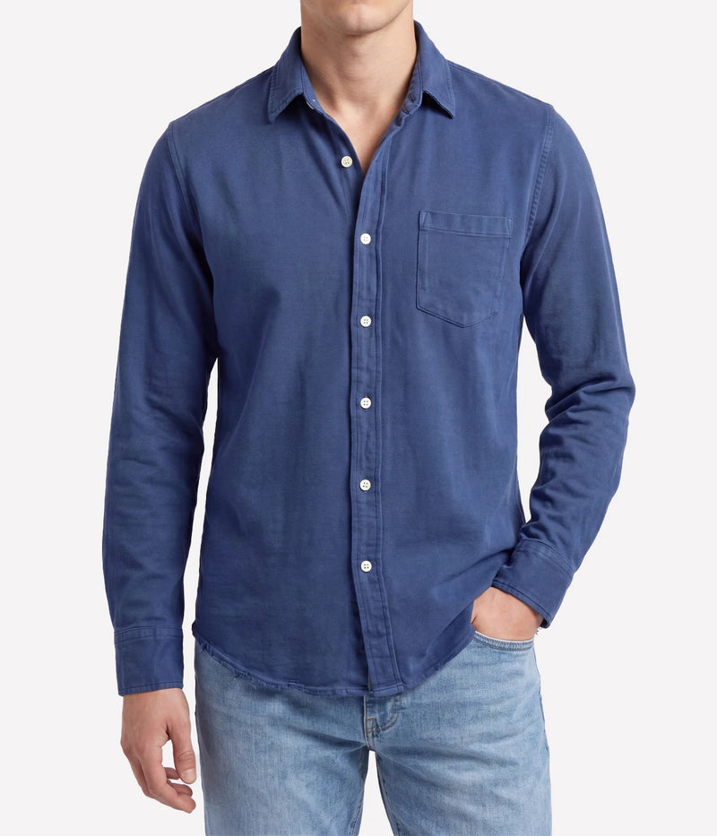 Luke Woven Button Up Shirt in Denim Navy