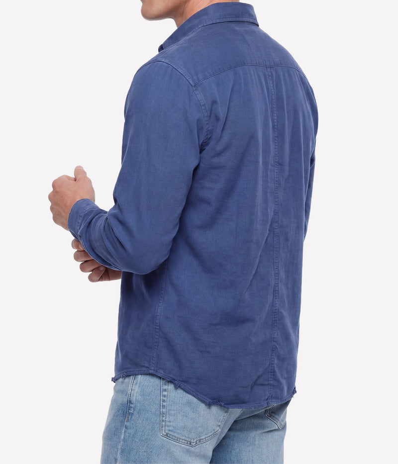 Luke Woven Button Up Shirt in Denim Navy