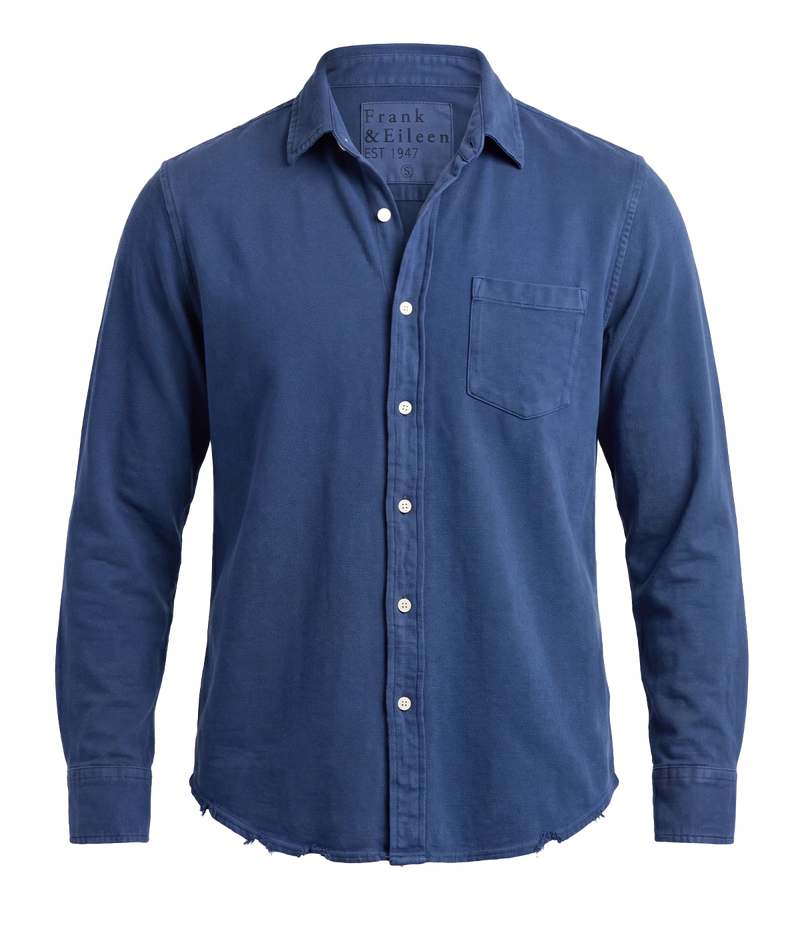 Luke Woven Button Up Shirt in Denim Navy