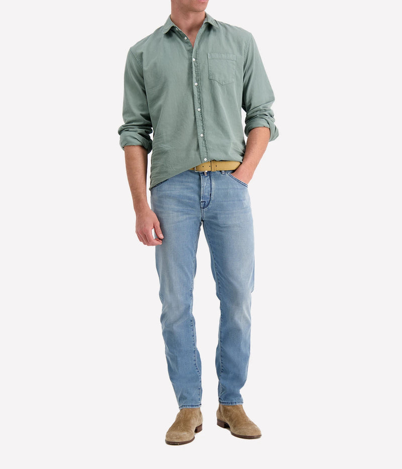 Luke Woven Shirt in Thyme Denim