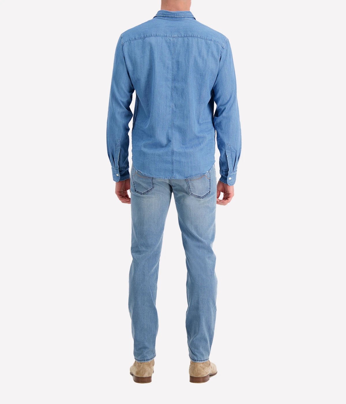 Luke Woven Denim Shirt in Stonewashed Indigo