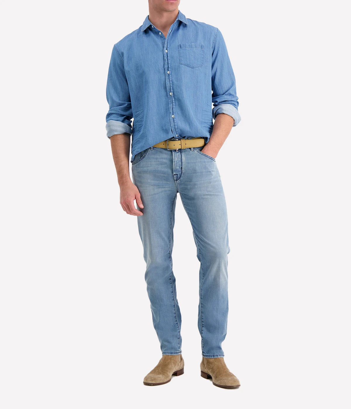 Luke Woven Denim Shirt in Stonewashed Indigo