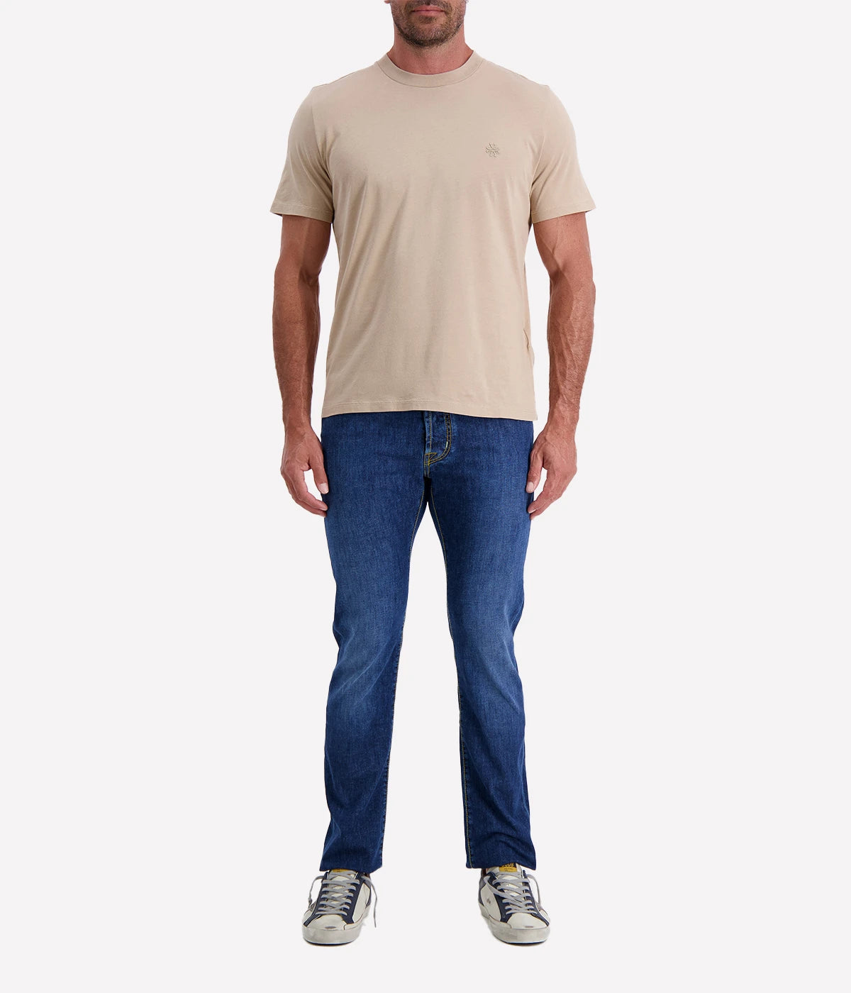 Jacob Cohen beige cotton crewneck T-shirt with a subtle logo on the front, styled for effortless luxury.