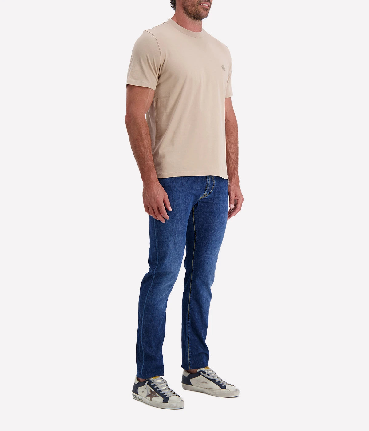 Jacob Cohen beige cotton crewneck T-shirt with a subtle logo on the front, styled for effortless luxury.