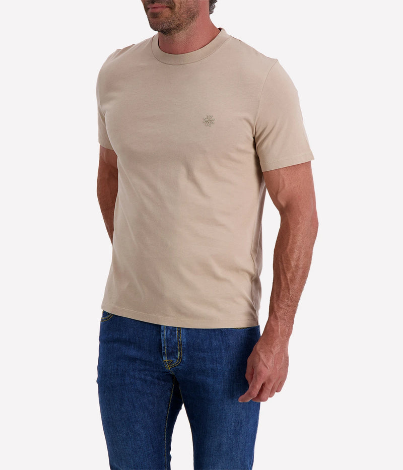 Jacob Cohen beige cotton crewneck T-shirt with a subtle logo on the front, styled for effortless luxury.