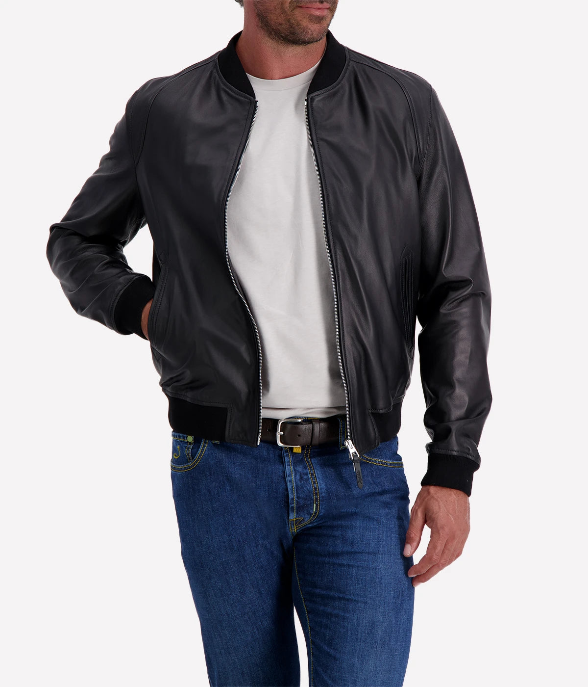 Giubbino Leather Jacket in Black