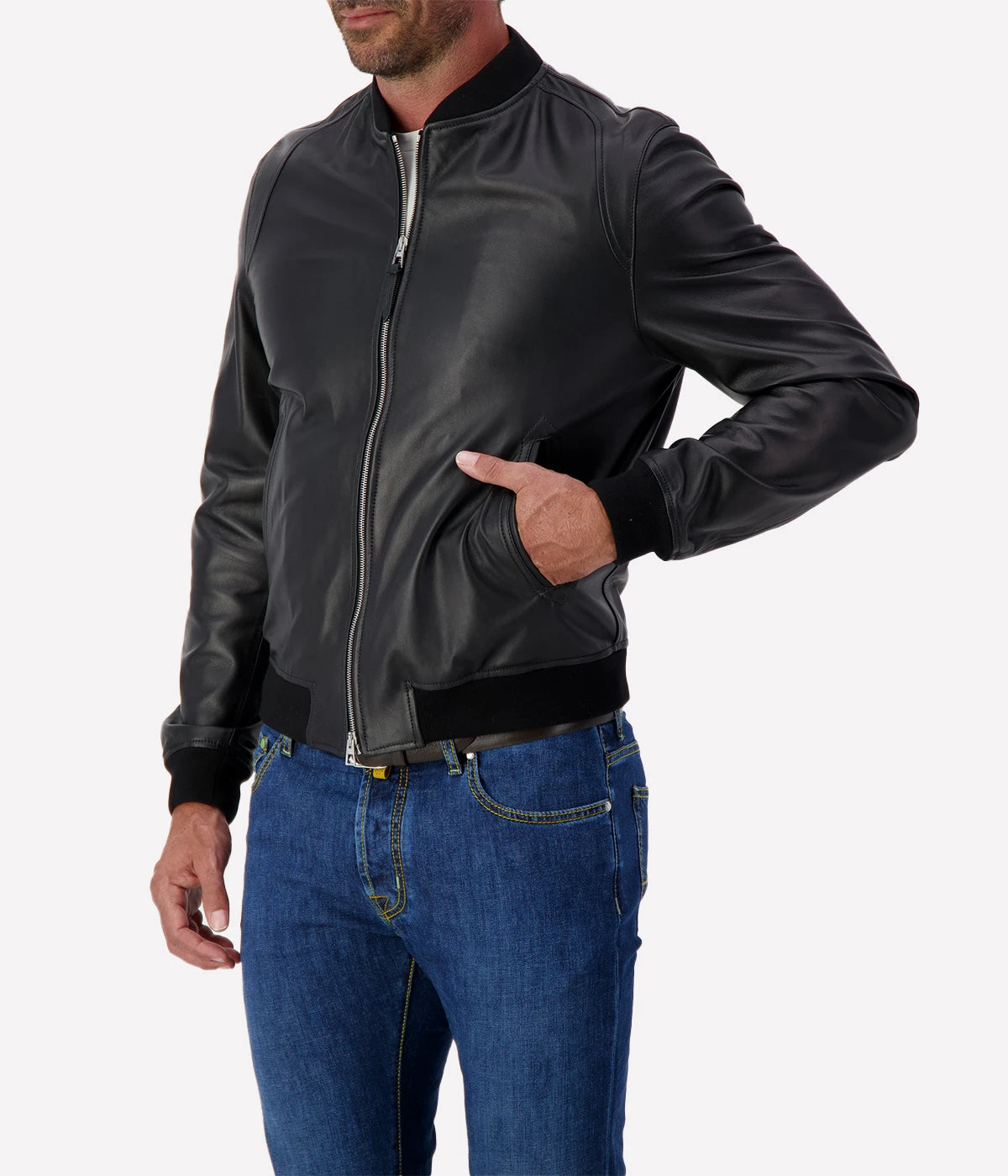 Giubbino Leather Jacket in Black